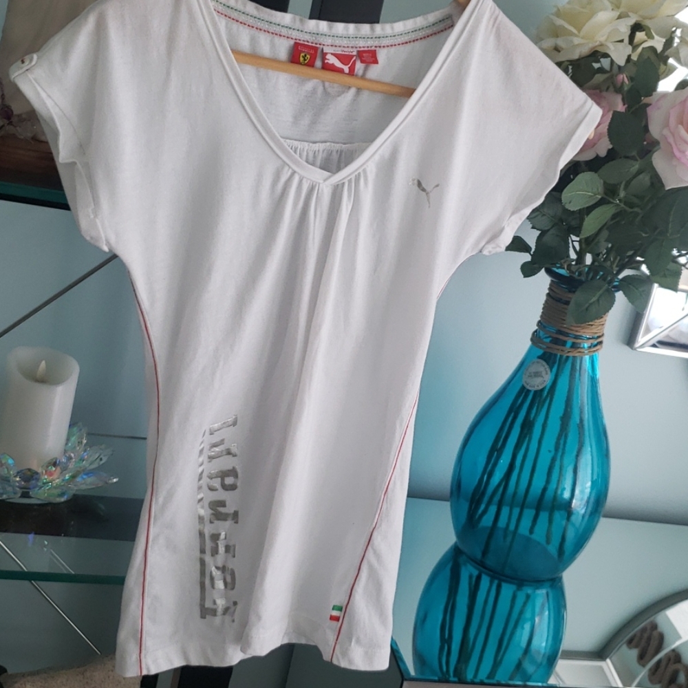 Vintage y2k Puma Ferrari white v- neck shirt